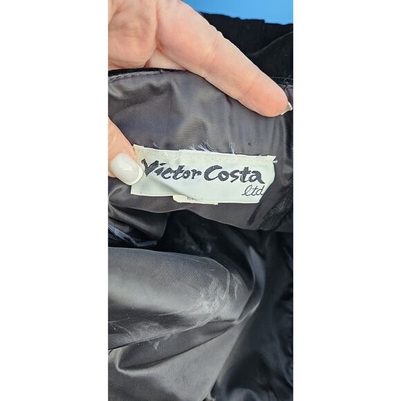 VTG 80s Victor Costa Gown Small 8 Black Velvet Strapless Sweetheart Maxi Dress - Picture 9 of 16